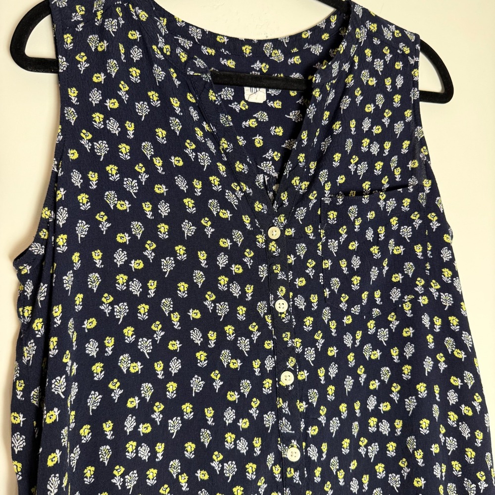 Gap Womens Navy Blue Ditsy Floral Sleeveless Button Front Shift Dress Large Tall